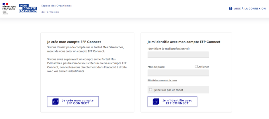 Se connecter à votre espace grâce à EFP Connect